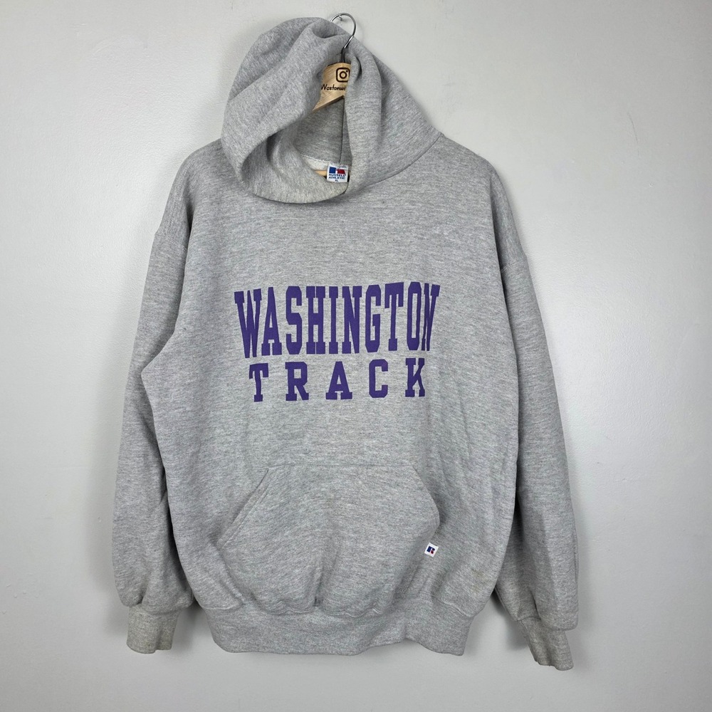Vintage Russell Athletic Washington Track UW Hoodie Mens XL Gray Made in USA 90s